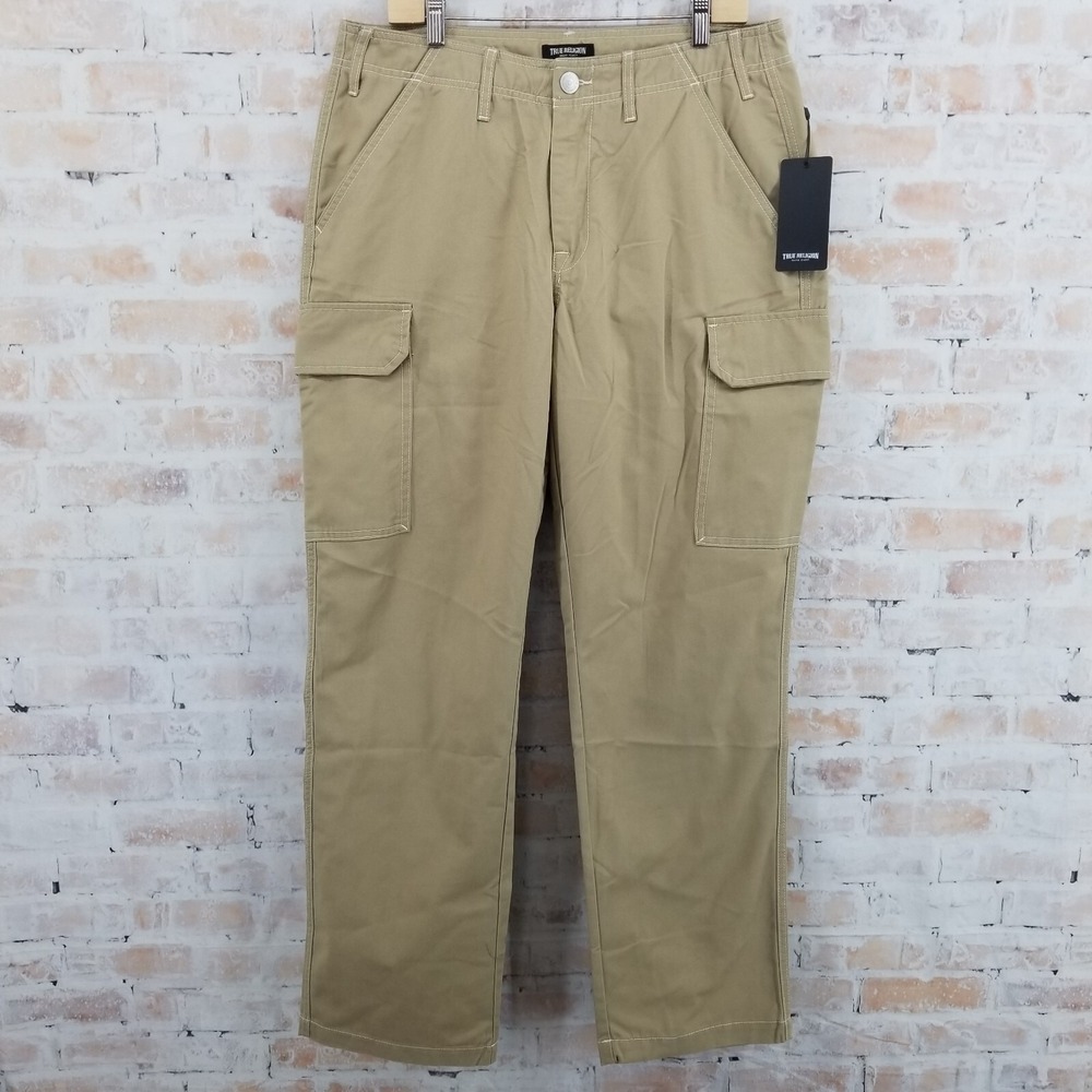 True Religion Men's Baggy Cargo Pants Travertine Brown Size 32 x 32 Relaxed Fit